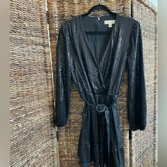 michael kors black sequin wrap dress MICHAEL KORS